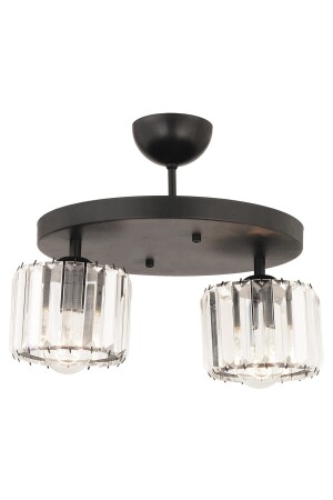 MNZ-Sabrina 2-Lite Black Crystal Stone تصميم عصري غرفة المعيشة الكريستالية سقفية شمعة 3417-02-BL - Apliqa