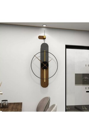 MNZ-Sahra Elegance Plus 90 سم، ساعة حديدية عصرية مزينة من الخشب - MetaQuartz Aksesuar