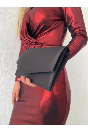 MNZ-Satin Black Evening Bag Clutch Portfolio شريط كتف و حقيبت اليد 2023 - Sh Poly