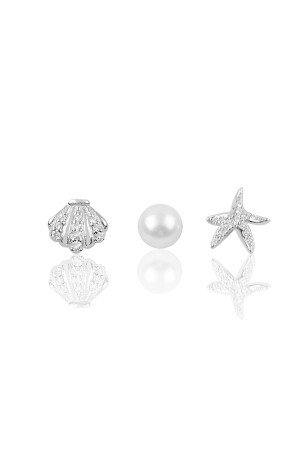 مجموعة من الأقراط الثلاثية من الـ MNZ-Sea Combination Set مع روديم الفضي و زيركون و حجارة اللؤلؤ - Söğütlü Silver