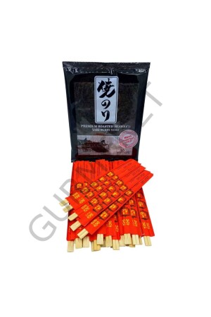 (MNZ-Seafood Sushi) ، (Sushi Seaweed Yaki Sushi Nori Gold Premium) ، 10 أوراق + عصا شوب 25 زوج - Sea Food