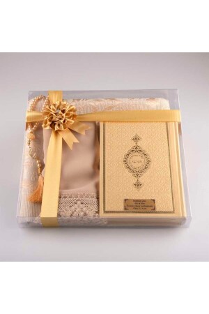 صلاة (MNZ-Shawl) سجادة صلاة كؤوس القرآن مجموعة هدية (HAFIZ BOY- GOLD) - Hayrat Neşriyat
