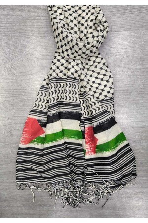 MNZ-Shawl - Kefiye Shawl فلسطين العلم Pushi Pashmina الشتاء الأنسجة النهايات السلكة الوسيط 75 X 180 سم (أسود) - Onur