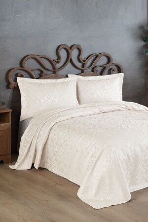 MNZ-Sierra Jacquard Chenille غطاء سريري مزدوج (الكريم) - Birhome
