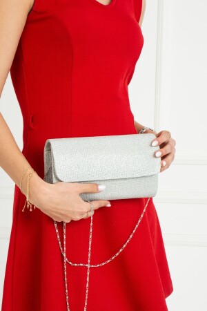 كيس ملابس المساء للنساء من طراز MNZ-Silver Breasted Lurex AB99631 - besmoda