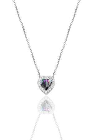 MNZ-Silver Rhodium Mystic Stone Diamond Model قلبه العنق SGTL11806 - Söğütlü Silver