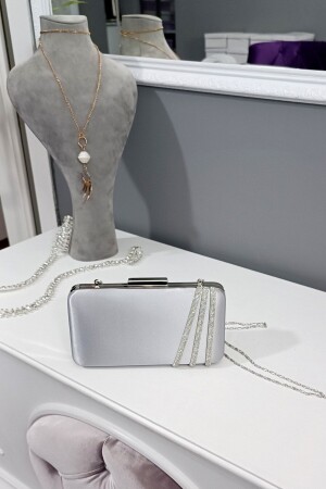 MNZ-Silver Satin ثلاثة صفات من الحجر فستان المساء الصندوق نموذج الحقيبة للمرأة LA-033cnt - Genel Markalar