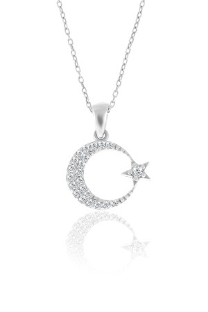 MNZ-Silver Zircon Stone Crescent وقلادة النجوم DGN20605 - Doğan Silver