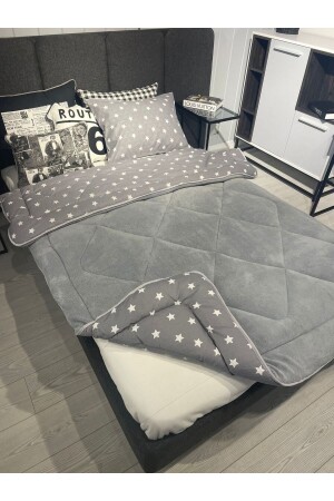 MNZ-Single Double Sided Welsoft Quilt Gray Big Star - Violacasa