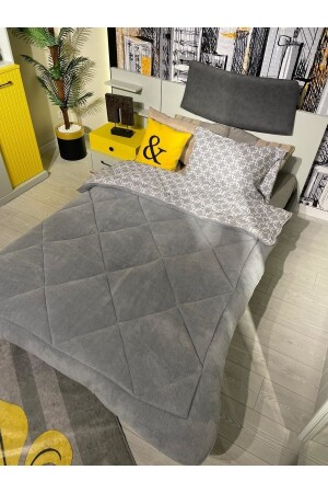 MNZ-Single Double Sided Welsoft Quilt Gray Chain - Violacasa
