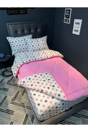 MNZ-Single Welsoft Puffy Sleeping Set (مع أوراق مرنة) Pink Big Star - Tekstildiyarı