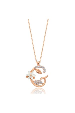 MNZ-Sparkling Magnolia Flower G Letter Rose Color Letter Silver Necklace KL02826-MLV - Mia Vento