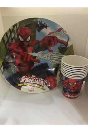 MNZ-Spiderman 8 قطعة كوب بطاقة الصفائح المعدلة عيد ميلاد - Spiderman