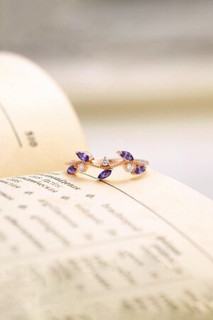 حجر من الـ MNZ-Stoned Ivy Purple Stone 14K Rose Gold Plated خاتم المرأة المعدلة - Sahira Jewelry