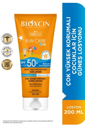 MNZ-Sun Care حماية عالية جدا جدا كريم الشمس للأطفال 50 SPF - 100% نباتية نشطة 200 مل - Bioxcin