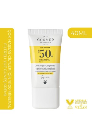MNZ-Sun المعدات الأساسية Spf50 كريم الشمس المظهر مع مرشح معدني 100% للبشرة الحساسة جدا 50 مل - Cosmed