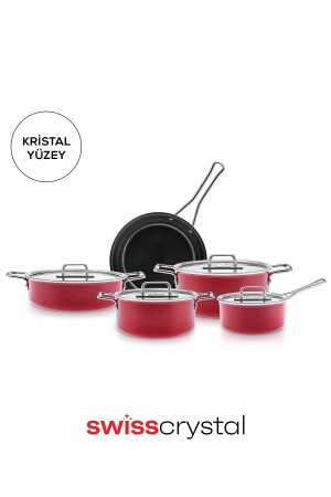 MNZ-Swiss Crystal Mastermaid 9 قطعة أدوات الطهي مجموعة الحمراء الإمبراطورية - Karaca