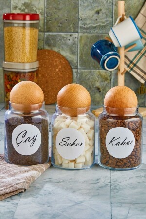 (MNZ-Tea Sugar Coffee Jar) مع غطاء الكرة الخشبية 800 مل FBZ-00021-1 - FBZhome