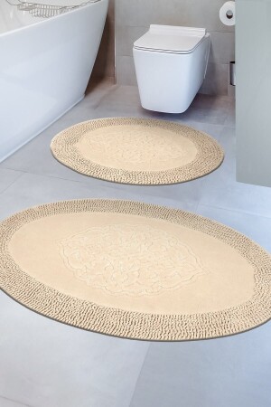 MNZ-Tiffany اوفال 2 قطعة قطعة قطن مرحاضة مجموعة كابوتشينو حمام المطبخ مجموعة Makarnakenar02 - Madame Clean Home