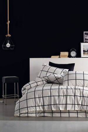 MNZ-Tile Black 100% Cotton Ranforce مجموعة غطاء مزدوج - Cote Blanc