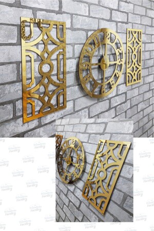 مجموعة MNZ-Time 3 Piece Fero رقم لاتيني زخرف ساعة الجدار الذهب 4040-3PT-SAAT - Wooden Factory