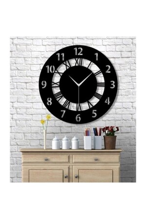 مجموعة MNZ-Time ساعة جدارية مزخرفة خشبية مع الأرقام اللاتينية والرومانية (أسود) WF-RLSAAT - Wooden Factory