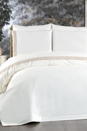 MNZ-Tomira Lace 6 Piece غطاء غطاء مزدوج غطاء كريم بيج سي - Çeyiz Diyarı