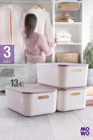 صندوق منظمة MNZ-Trove 3 قطع 13-4 ليت (بيضاء) مع غطاء - صندوق تخزين ديكوراتي - Mowo Home