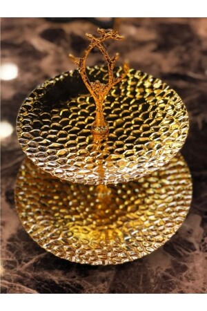 كأس عرض معدني من مستوى MNZ-Two Tier & Turkish Delight Bowl & Snack Bowl & Fruit Bowl Gold 54546546546562 - qualitysm