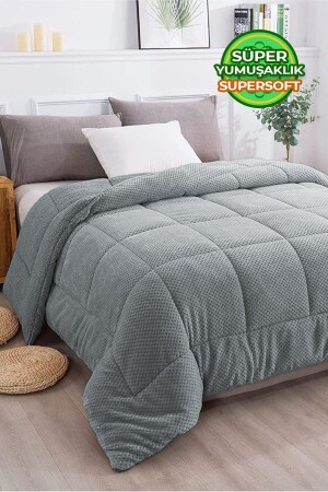 MNZ-Ultra Soft Double Sideed Wellsoft Plush Quilt مضاعفة قابل للغسل 200x220 سم رمادي Q-YRG-55678 - Evlen Home Collection
