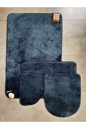 MNZ-Ultrasoft Plain Navy Blue 3-piece حمام السجادة المطبخ مجموعة غير المنزلق الجلد على أساس غسيل حوض المياه مجموعة BnyUltra - Bonny Home