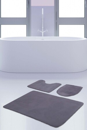 MNZ-Unicolor Plain Gray 3 Piece حمام المطبخ السجادة المجموعة غير المنزلقة المرحاض المجموعة BnyUnicolor3li - Bonny Home