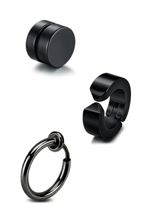 MNZ-Unisex الأسود 3 قطع غير ثقب مضغوط المغناطيس الصلبة الأذن مجموعة - The Collection