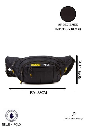 MNZ-Unisex Impertex Fabric مقاوم للمياه كيس الكتف والخصر مع منفذ سماعات الرأس شريط متقاطع لون أسود 310322-NPK1 - Newish