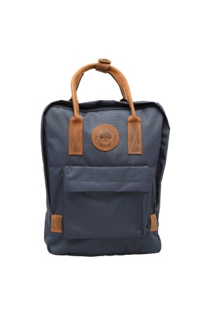 MNZ-Unisex Navy Blue Imperteks Fabric 100% حقيبة ظهر محمولة بالجلد الأصلية مع قسم الكمبيوتر المحمول - Ramsburry