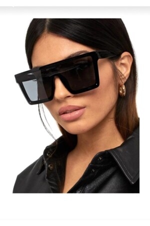 نظارات شمسية MNZ-Unisex Square كبيرة كبيرة سوداء 26002 - ONNObutik