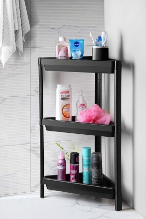 MNZ-Vesken Triangle Shelving Unit 3 Tiers Black Corner حمام منظمة رف OMSVSKN001 - Omaş Household Product
