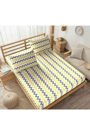 MNZ-Yellow Gray Single Fitted Sheet 1 Pillow Case 120x200 إكسريزياج19 - Üntaş