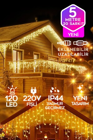 مصباح معلق ضوئي من نوع MNZ-Yellow Led 5 متر 120 LEDs Eaves Interior & Exterior Decoration Ornament 220v Plug Safe Led Waterproof 6METRESARKIT - SULED