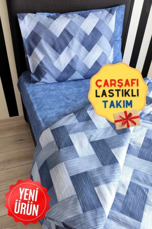 MNZ-Zigzag Blue Youth الواحد غطاء غطاء غطاء مع الأوراق المطوية - Candan Çeyiz