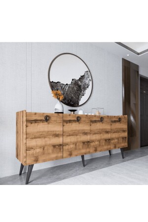 Mobilya Kaya Ceviz Konsol 4 Kapaklı Raflı 180 Cm KK180 - ALONEX HOME