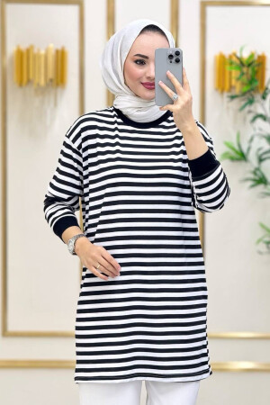 Moda Neva Kadın Ince Kumaş Siyah Çizgili Tesettür Yazlık Tunik - Bold Grup