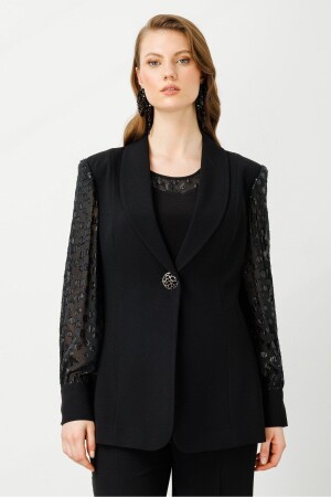 Modailgi Sleeves Lurex Points Jacquard Jacket Black - Moda İlgi