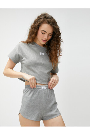 Modal Short Sleeve Pajama Top Crew Neck Label Detailed 3SLK40020MK - Koton