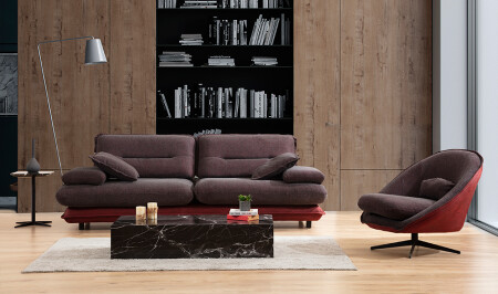 Modena Sofa Set - Brown Claret Red - Cadde Yıldız