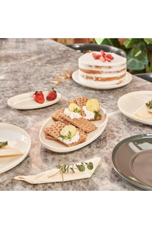 Modern 2-Piece Cream 30 Cm Large Size Kayak Daily Presentation Plate Service Set - Porselenden