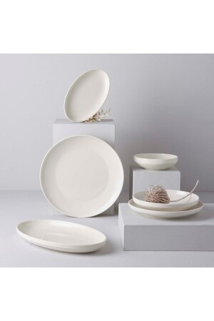 Modern 24 Piece Daily Cream Porcelain Dinner Set for 6 Persons PDLNS123 - porselenden