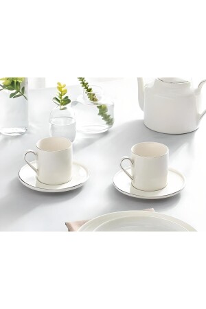 Modern 4 Piece 180 ml Silver Cream Teacup Serving Set for 2 Persons PDMDGMS04CS - porselenden