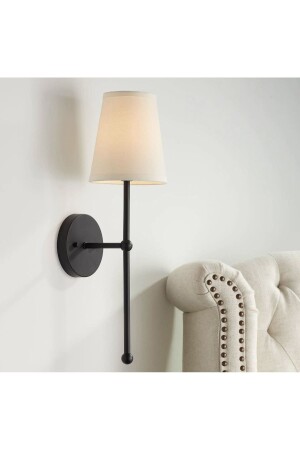 Modern Battery Operated Sconce Plug and Play Black Body Cream Lampshade Wall Sconce 1 Piece - Fico Home