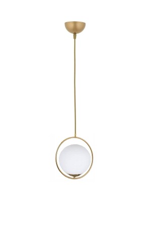 Modern Beyaz Glop Camlı Daire Model Tekli Gold Sarkıt Avize LMBDR00402 - Lambadar